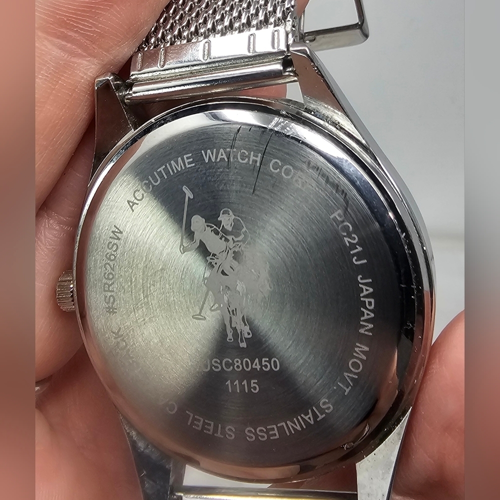 U.S. POLO ASSN. STAINLESS STEEL Silver Band White Dial Watch WORKS New Battery - Picture 13 of 13